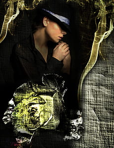 woman wearing black hat holding her shoulder wallpaper thumbnail