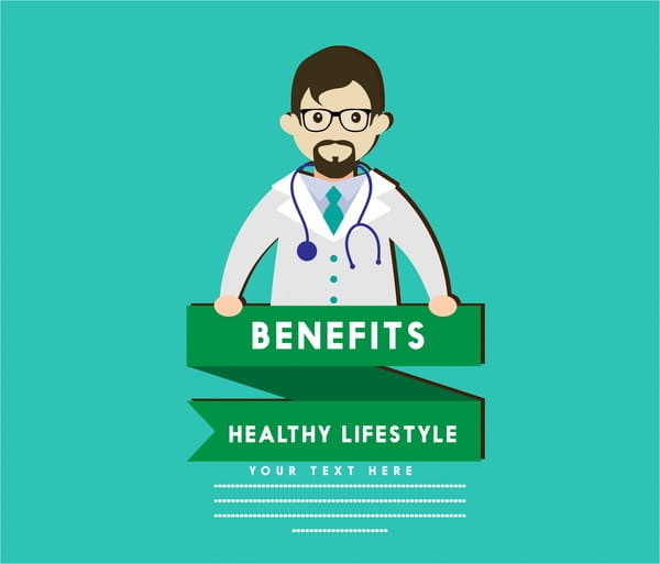 Healthy Lifestyle Banner Doctor Icons On Blue Background Eps Ai