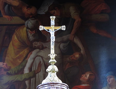 crucifix under Jesus Christ painting thumbnail