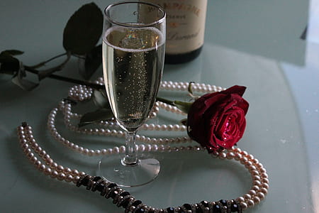 clear glass flute wine glass and rose flower thumbnail