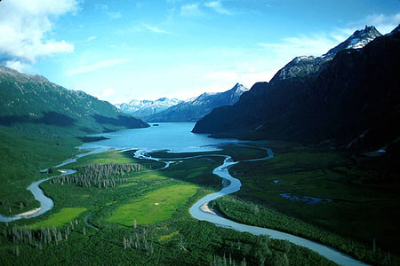 Aerial View of Crescent lake at Lake Clark National Park, Alaska thumbnail