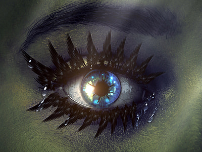 Teardrops from a crying blue eye thumbnail