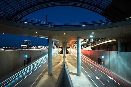 timelapse photography of light streaks on the road thumbnail