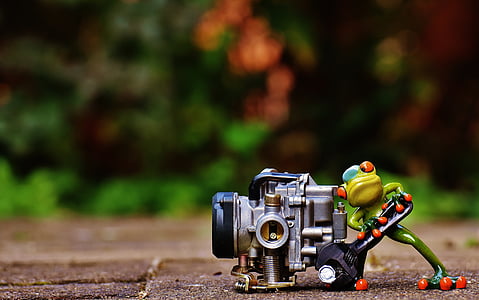 green frog pushing gray motorcycle carburetor thumbnail
