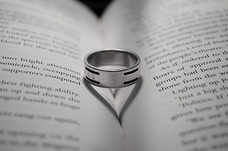 photo of silver-colored ring on book thumbnail