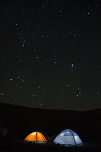orange and gray camping tents under starry night thumbnail