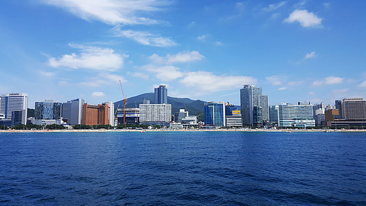Skyline of Busan across the water in South Korea thumbnail