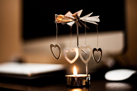 white tealight candle with hearts hanging decor thumbnail
