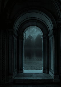 arch concrete pathway photo during night thumbnail