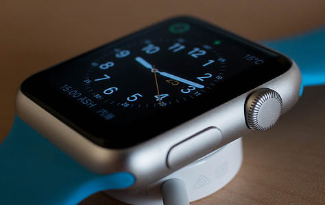 silver cased Apple Watch with blue Sport Band at 9:13 thumbnail