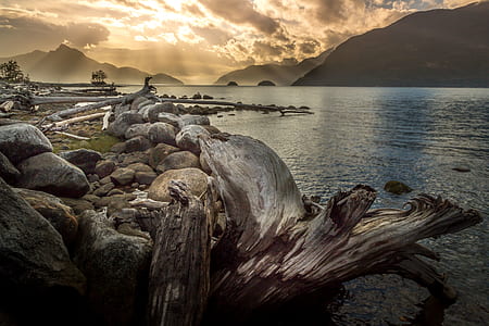 formation of rock beside body of water thumbnail