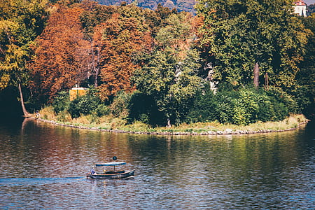 jon boat on body of water near forest thumbnail