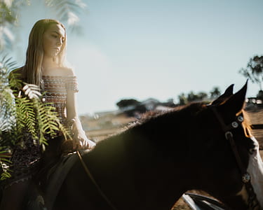 woman sitting on brown horse thumbnail