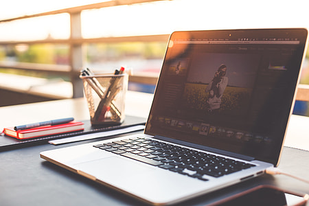 Outdoor Garden Office Working Desk With Laptop thumbnail