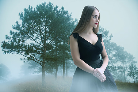 photography of a woman wearing sweetheart neckline sleeveless dress thumbnail