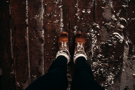 person standing on brown panel floor thumbnail