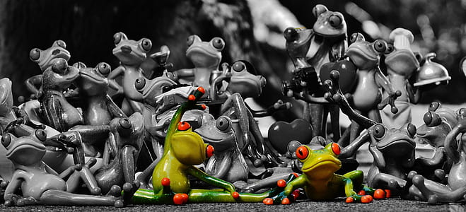 selective color of green frog thumbnail