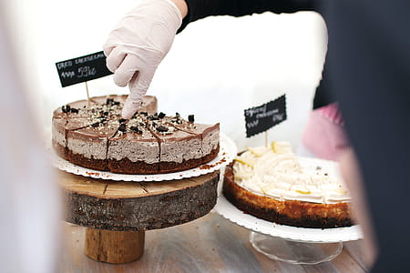 Kiosk with cakes on the market in city thumbnail