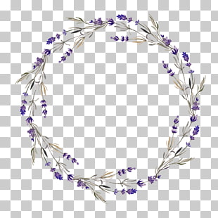 Wreath Lavender Flower , Purple flowers hollow circles, green and purple flower crown against blue background PNG clipart