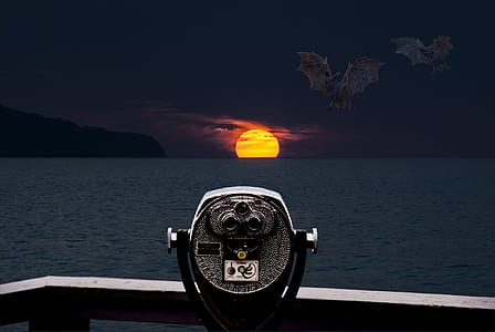 gray and black telescope with scenery of sunset illustration thumbnail