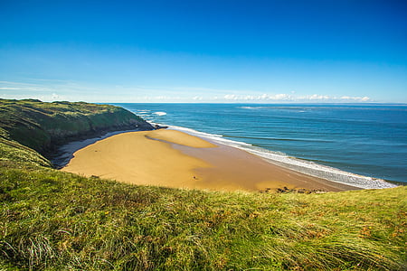 top view of beach shore in middle of hill thumbnail