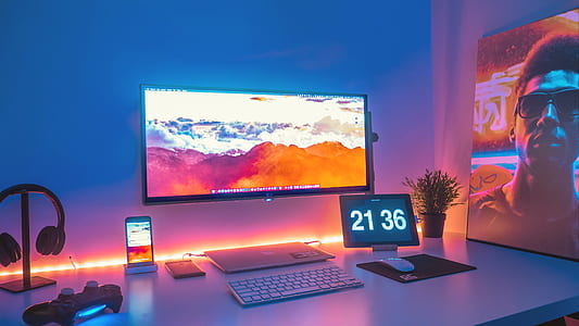 black flat screen computer monitor on wall thumbnail