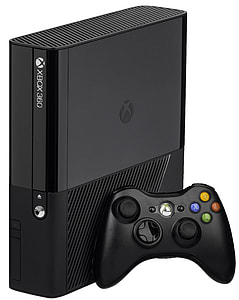 black Microsoft Xbox 360 game console with controller thumbnail