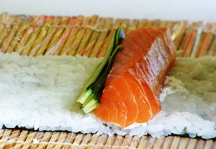salmon meat on steam rice thumbnail