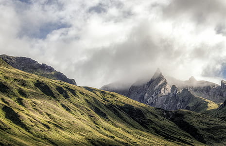 mountains, nature, sky, clouds thumbnail