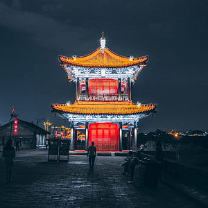 orange and red temple during night thumbnail