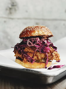 burger with onion and fried meat thumbnail