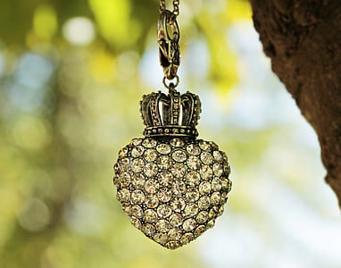 macro photography clear gemstone encrusted heart pendant thumbnail