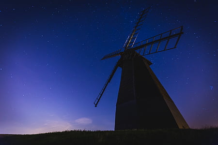 silhouette of windmill during golden hour thumbnail