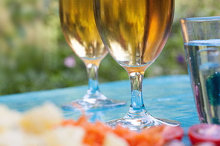 two clear wine glasses on glass surface thumbnail