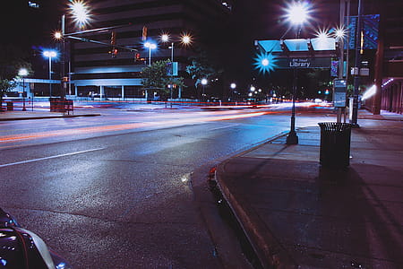 Photo Of Road With Lights At Night thumbnail