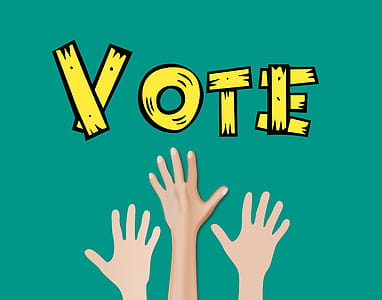 Illustration of voting. Time to vote - raise your hand, let your voice be heard. thumbnail