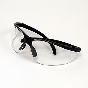 black framed shield glasses on white surface thumbnail