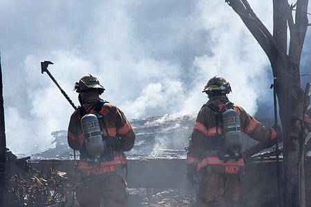two firemen stopping fire thumbnail