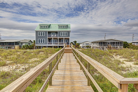 wooden bridge near gray building thumbnail