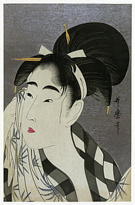 woman wearing gray and white top traditional painting thumbnail