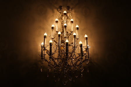 white and brown beaded uptight chandelier lighted up thumbnail