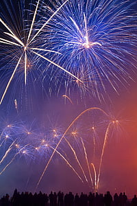 silhouette of people watching lighted fireworks thumbnail