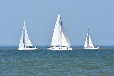 three white sailboats in the middle of ocean at daytime thumbnail