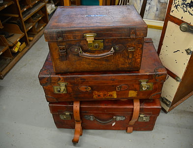three stacked brown suitcases thumbnail