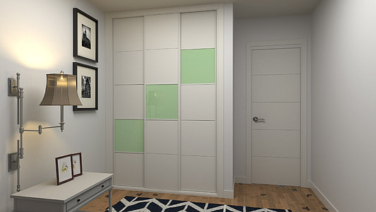 gray wooden nightstand in front of wall lamp thumbnail