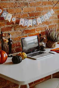 Desk with laptop & Halloween Decorations thumbnail