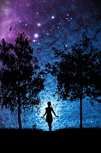 star, woman, trees, silhouette thumbnail
