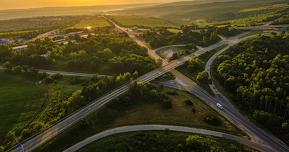 aerial photography of wide roads with trees thumbnail