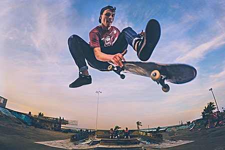 Shot of a man skateboarding jumping in the air thumbnail