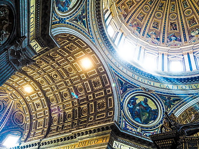low angle photography of multicolored glass cathedral ceiling interior thumbnail